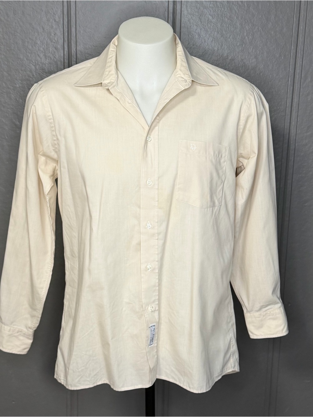 Vintage Christian Dior Cream Button-Up Dress Shirt